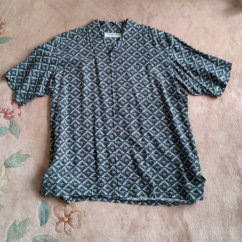 Jhane Barnes 100% Silk Button Down Short Sleeve Shirt XL